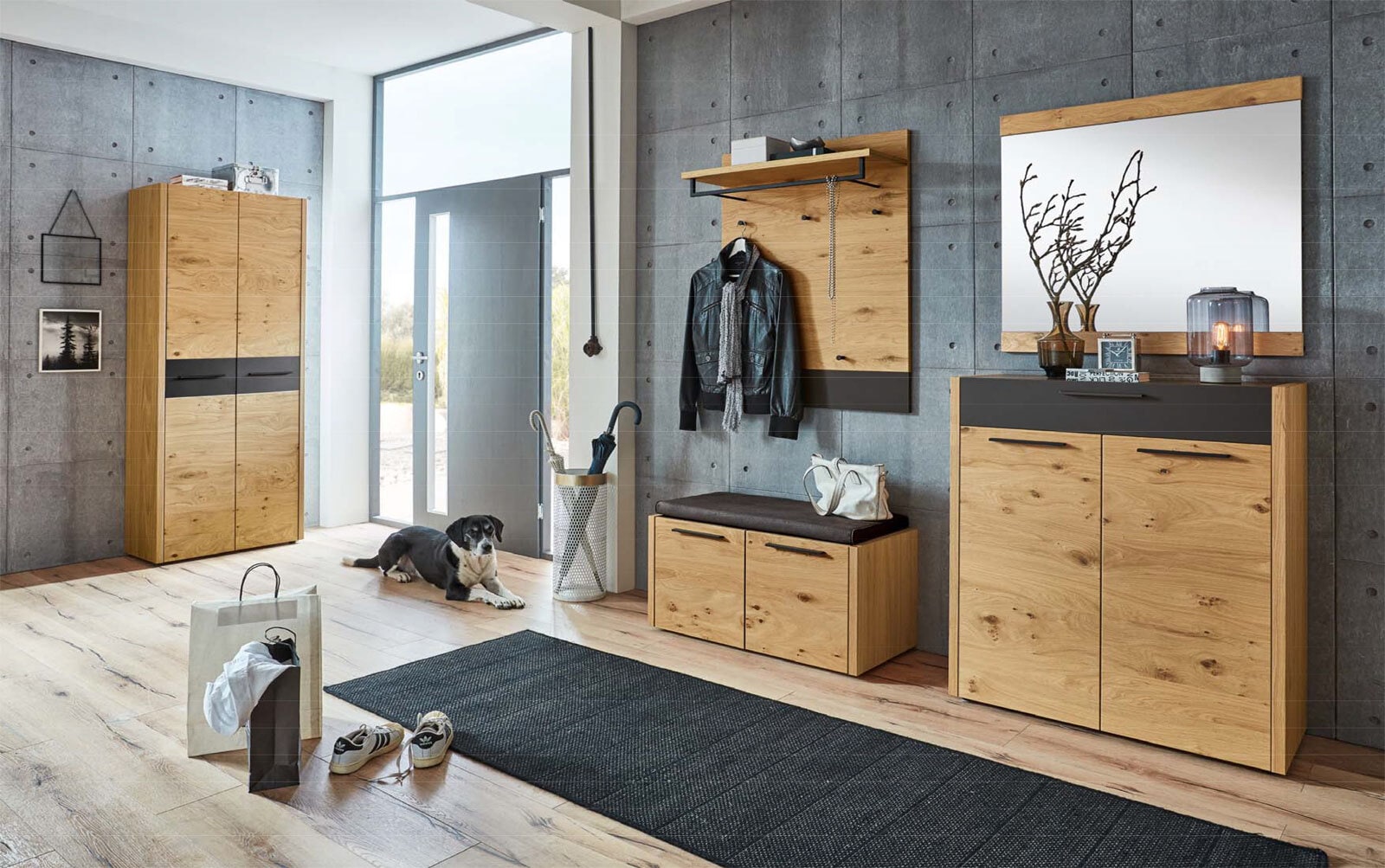 VOSS Garderobenschrank LEVIO 73 x 193 cm Eiche/ Lack matt schwarz