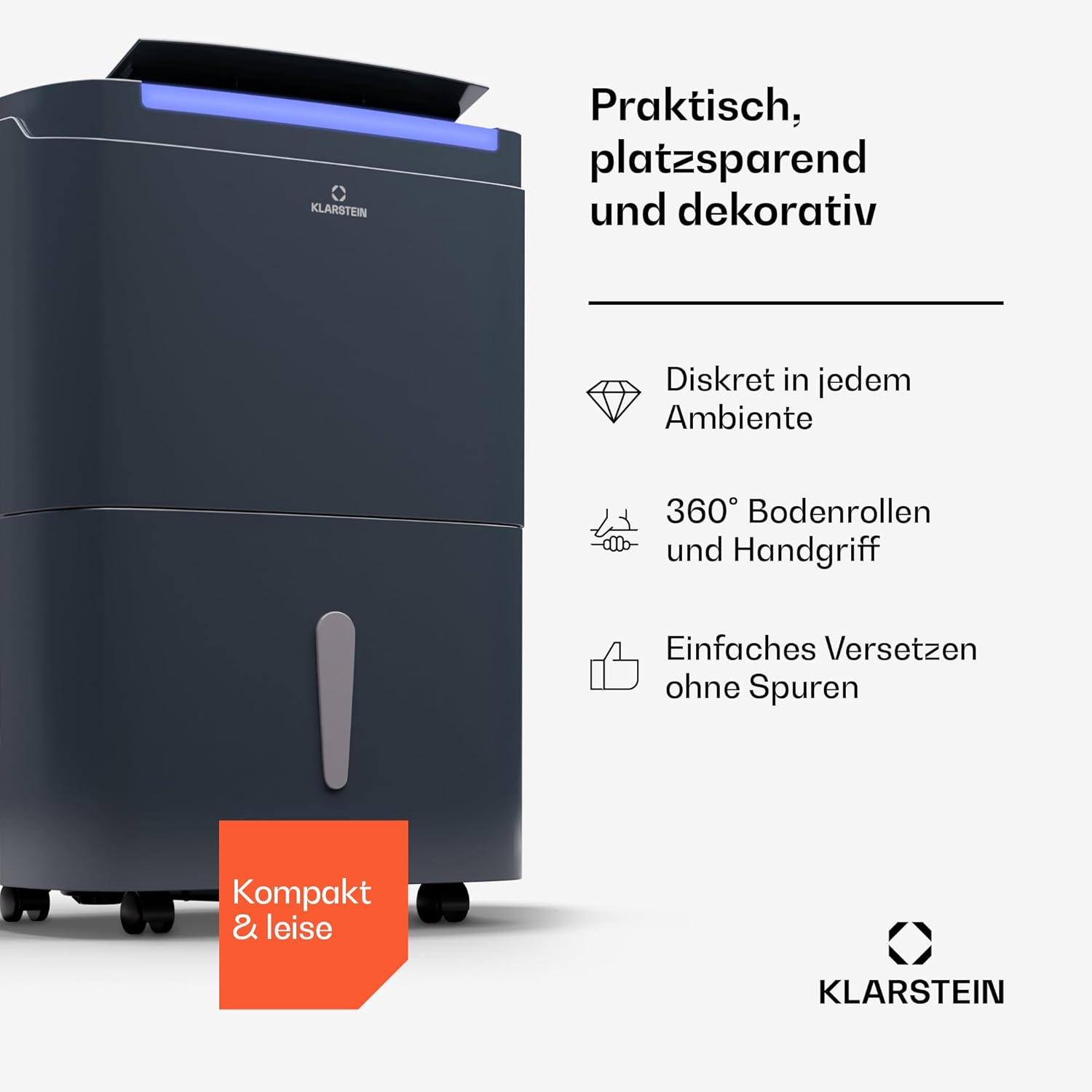 Klarstein DryFy Connect 50L Smart Luftentfeuchter - 50L/24h, WiFi App-Steuerung, 7L Tank, Timer, Elektrischer Entfeuchter für Räume 45-55m², Automatische Abschaltung, Tragbar, Anthrazit