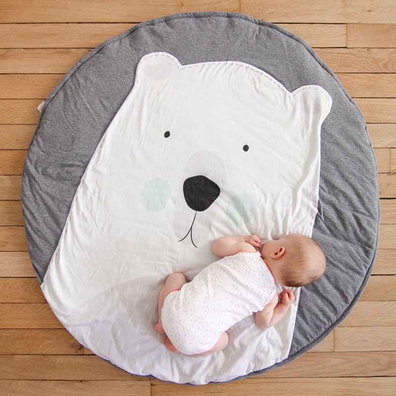 (Ø80cm) Baby Stoff Boden Kissen Runde Spielmatte Weiche Krabbel Decke Spiel Teppich - Bär