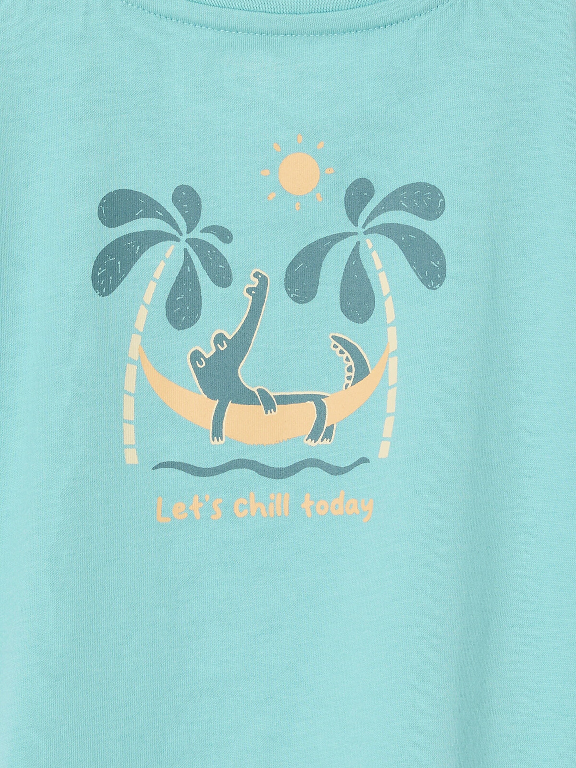 Vertbaudet Bio-Kollektion: Baby T-Shirt mit Print hinten und Verschluss an der Schulter türkis