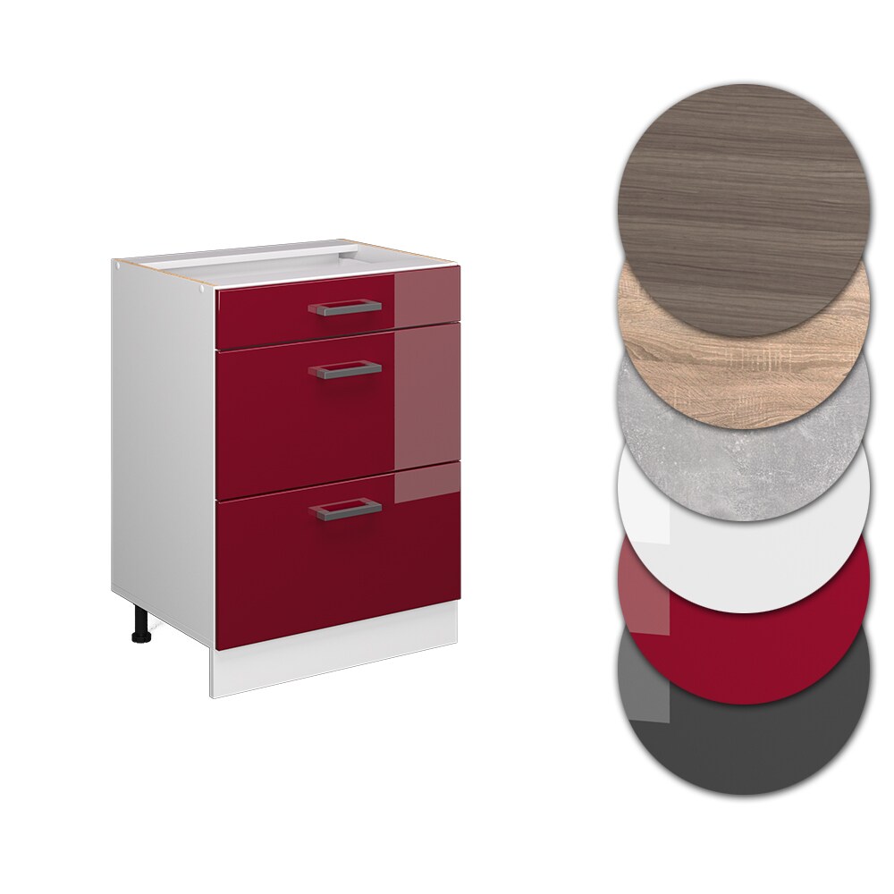 Vicco Schubladenunterschrank Küchenschrank Küchenzeile R-Line 60 cm Weiß Bordeaux Schublade