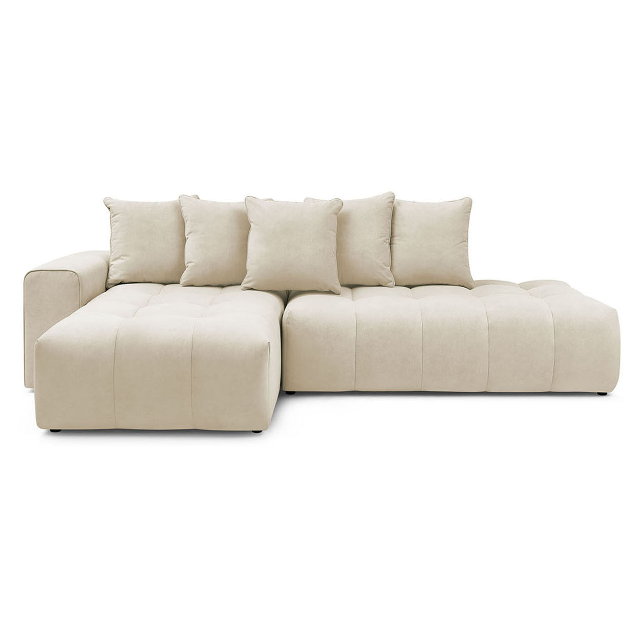 Bobochic Canapé d'angle fixe mont-blanc velours angle gauche beige - 313x176x97 cm