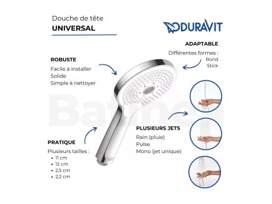 Pommeau de douche DURAVIT Universal 12 cm 3 jets chromé