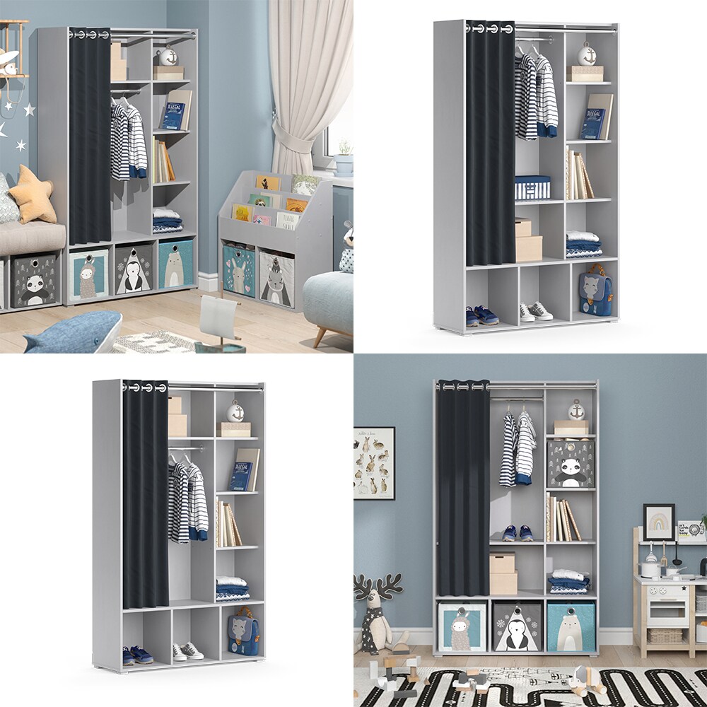 Vicco Kinderkleiderschrank Kinderzimmerschrank Kindergarderobe Luigi Hellgrau 106 x 178 cm modern Schrankregal Jugendzimmerschrank Organizer Vorhang Kleiderstange Fächer Aufbewahrung Spielzeugablage