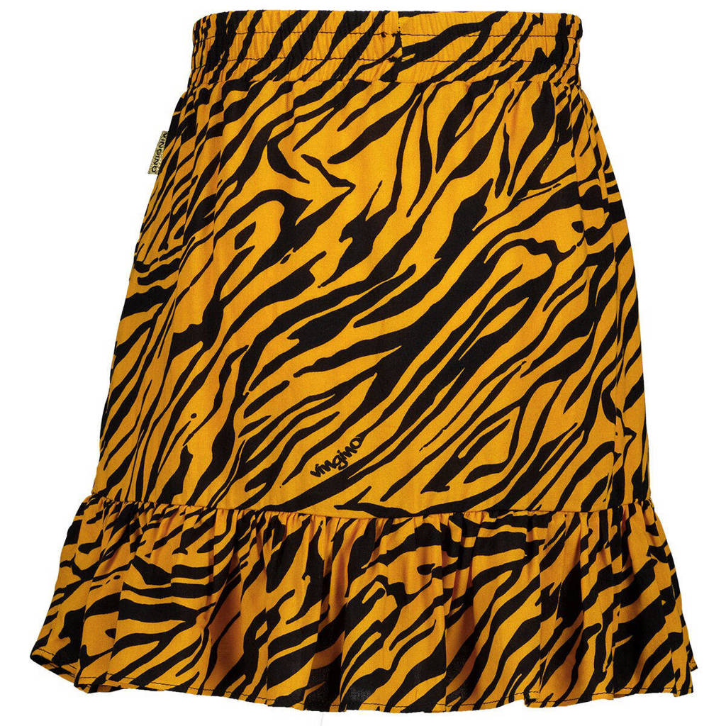 Vingino rok met zebraprint en ruches oker/zwart