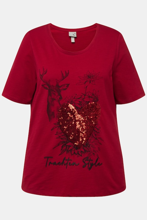 T-Shirt, Hirsch, Pailletten, Rundhals, Halbarm