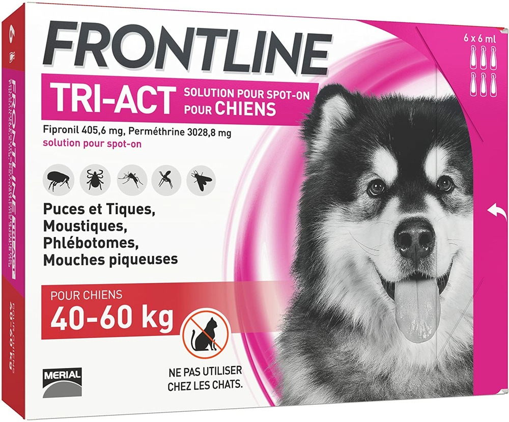 Tri-act chien anti-puces et anti-tiques chien 6 pipettes de 40 à 60kg xl