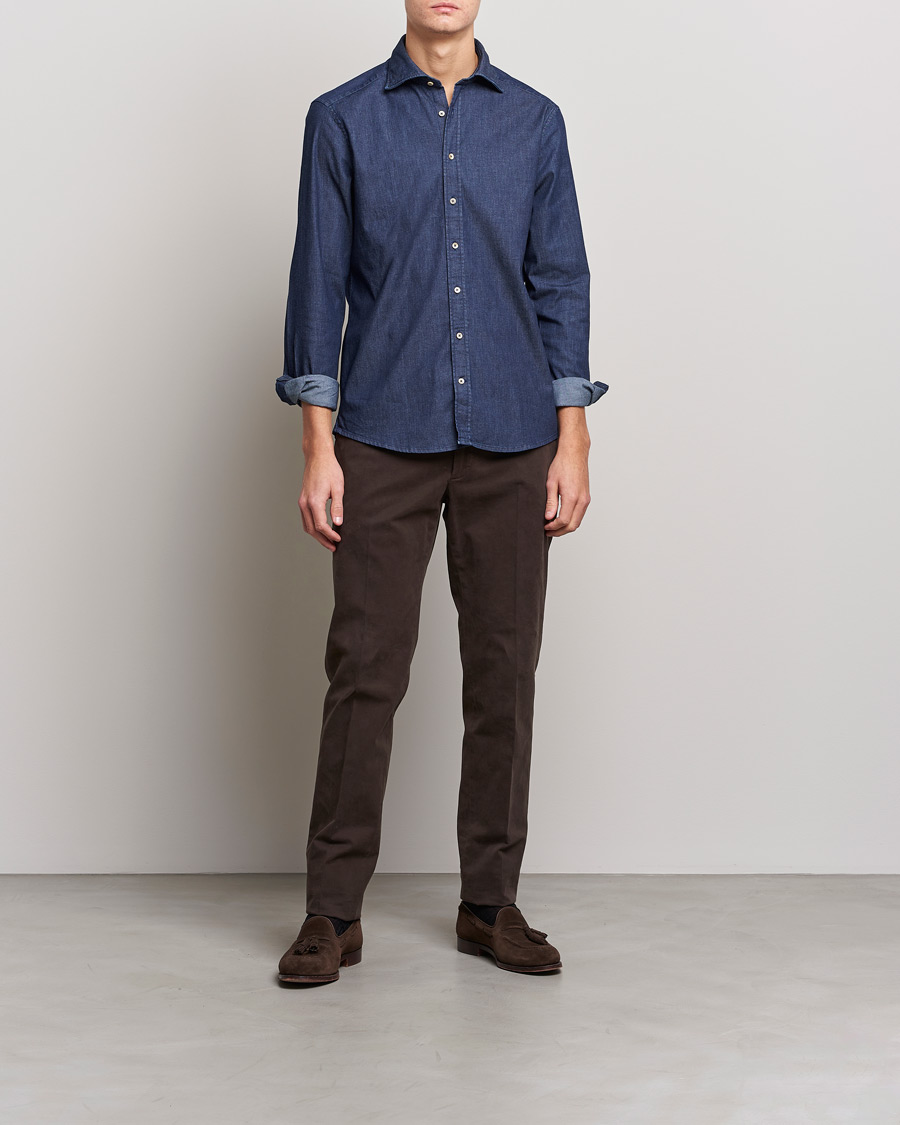 Stenströms Slimline Garment Washed Shirt Dark Denim