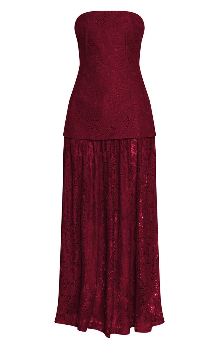 Violet Robe Midaxi Bandeau Avec Empiècement Jupe En Dentelle Transparente