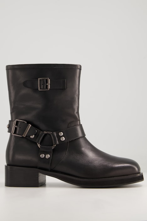 Leder-Bikerboots, Zierschnalle, Weite H