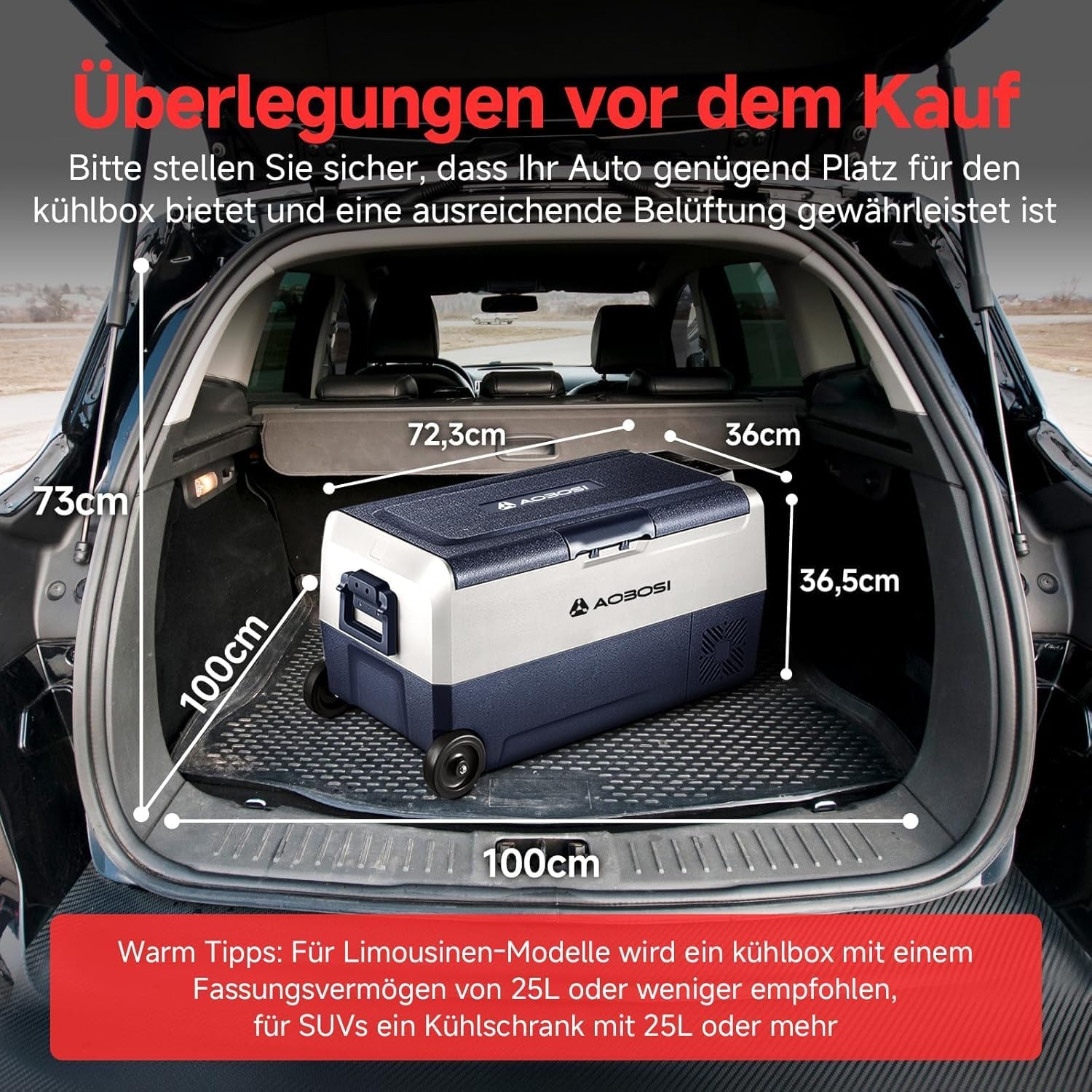 AAOBOSI Kompressor Kühlbox 36 L, Kühlbox Auto Mit APP-Steuerung, 12/24 V und 100-240 V Camping Kühlschrank, bis -20 °C für Auto, LKW, Boot, Reisemobil, Camping, Dual Zone und Zwei Temperaturen