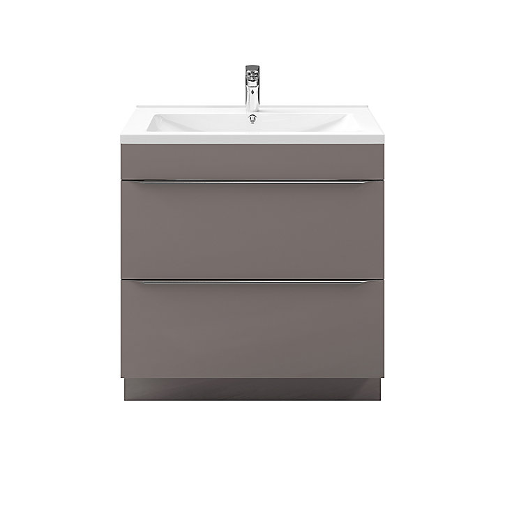 Ensemble l.80 cm meuble sous vasque Imandra gris taupé à poser + plan vasque Nira céramique blanc