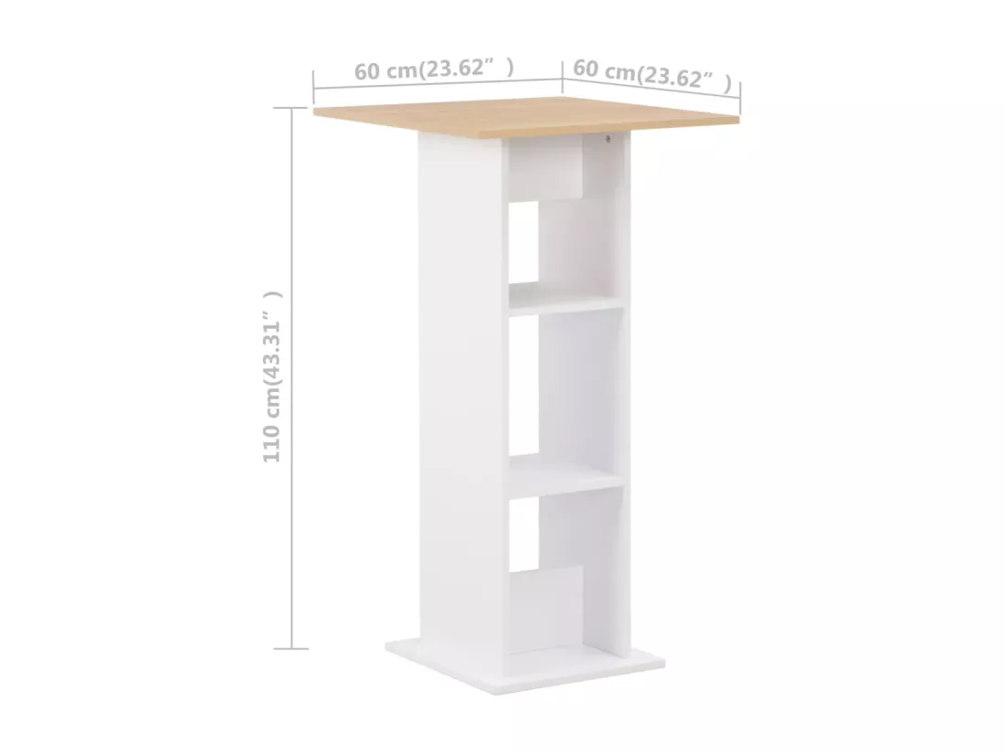 Table de bar Blanc et chêne Sonoma 60x60x110 cm