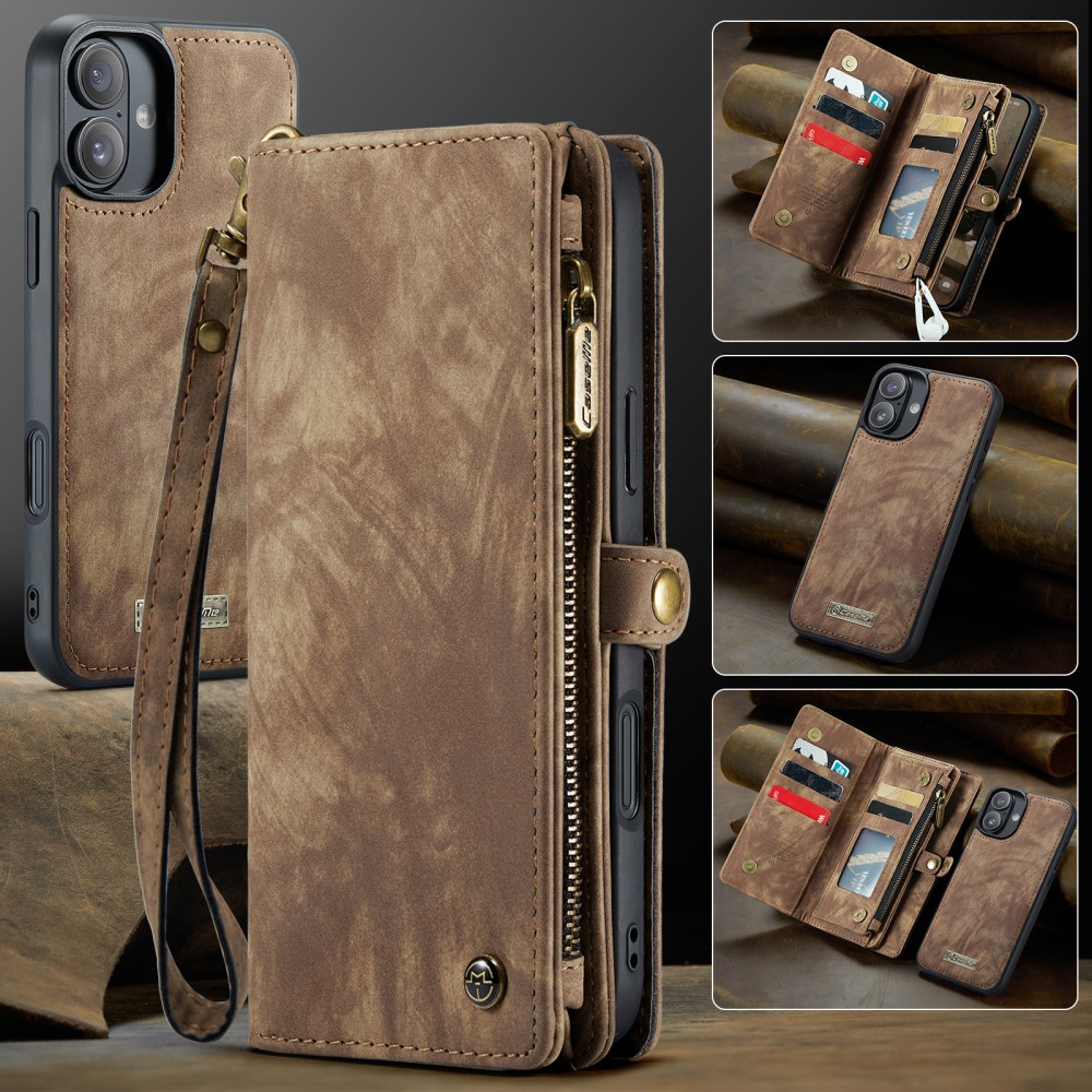 iPhone 16 2in1 Leder Tasche   Magnet Hardcase Karten Etui - Braun