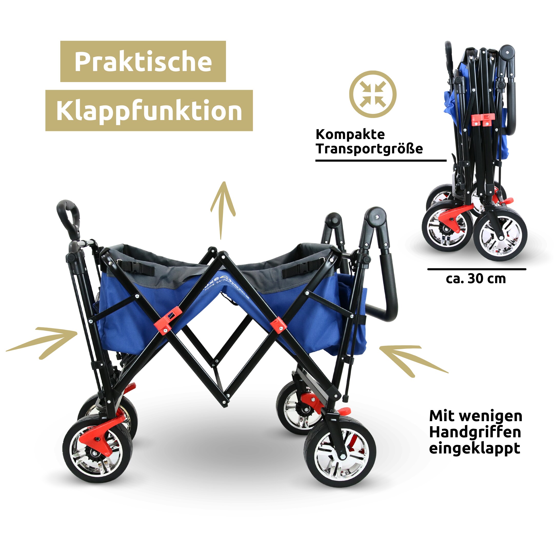 deluxe4home® Bollerwagen | Transportwagen faltbar mit Dach | Schwarz/Grau