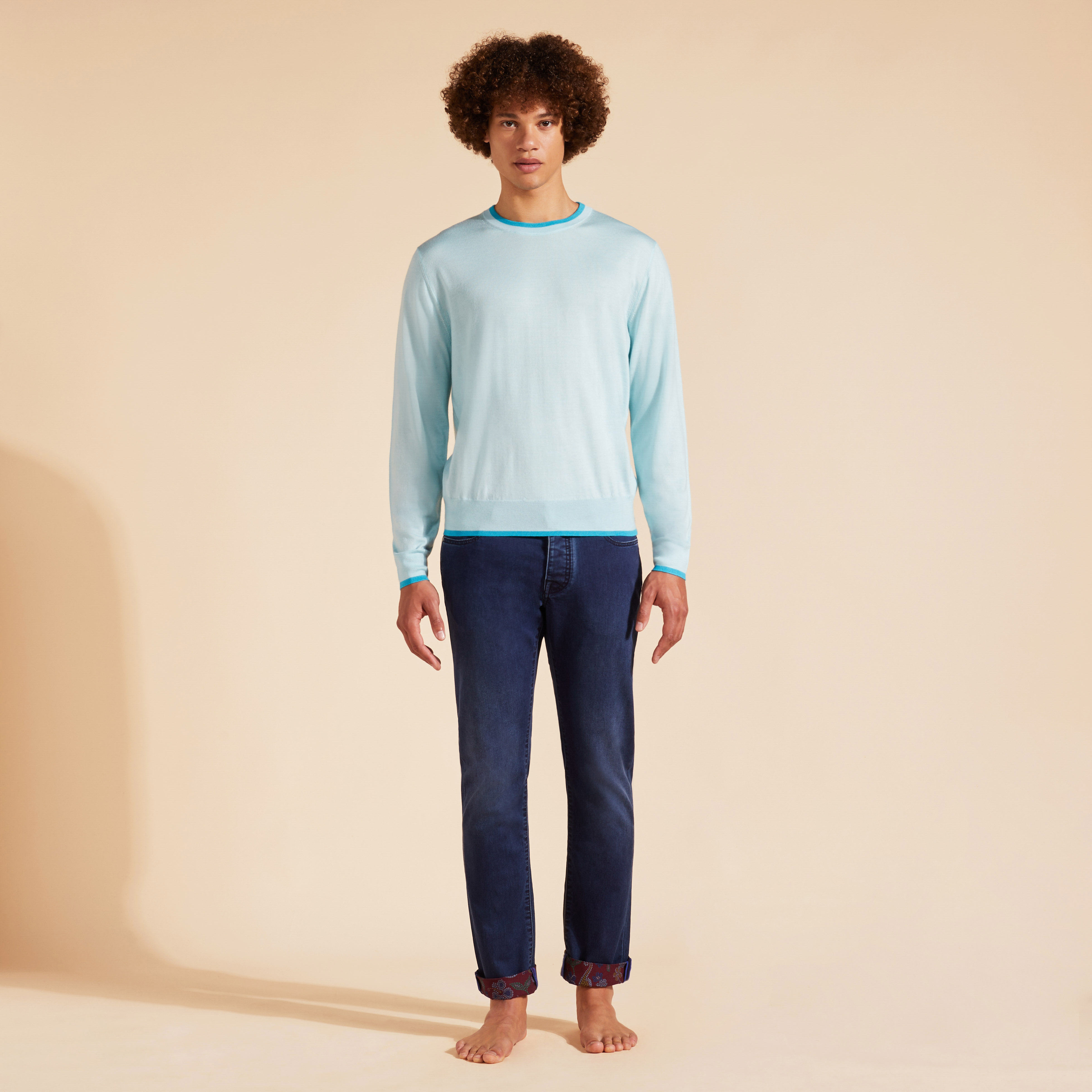 Pullover en laine mérinos cachemire soie ras-du-cou homme