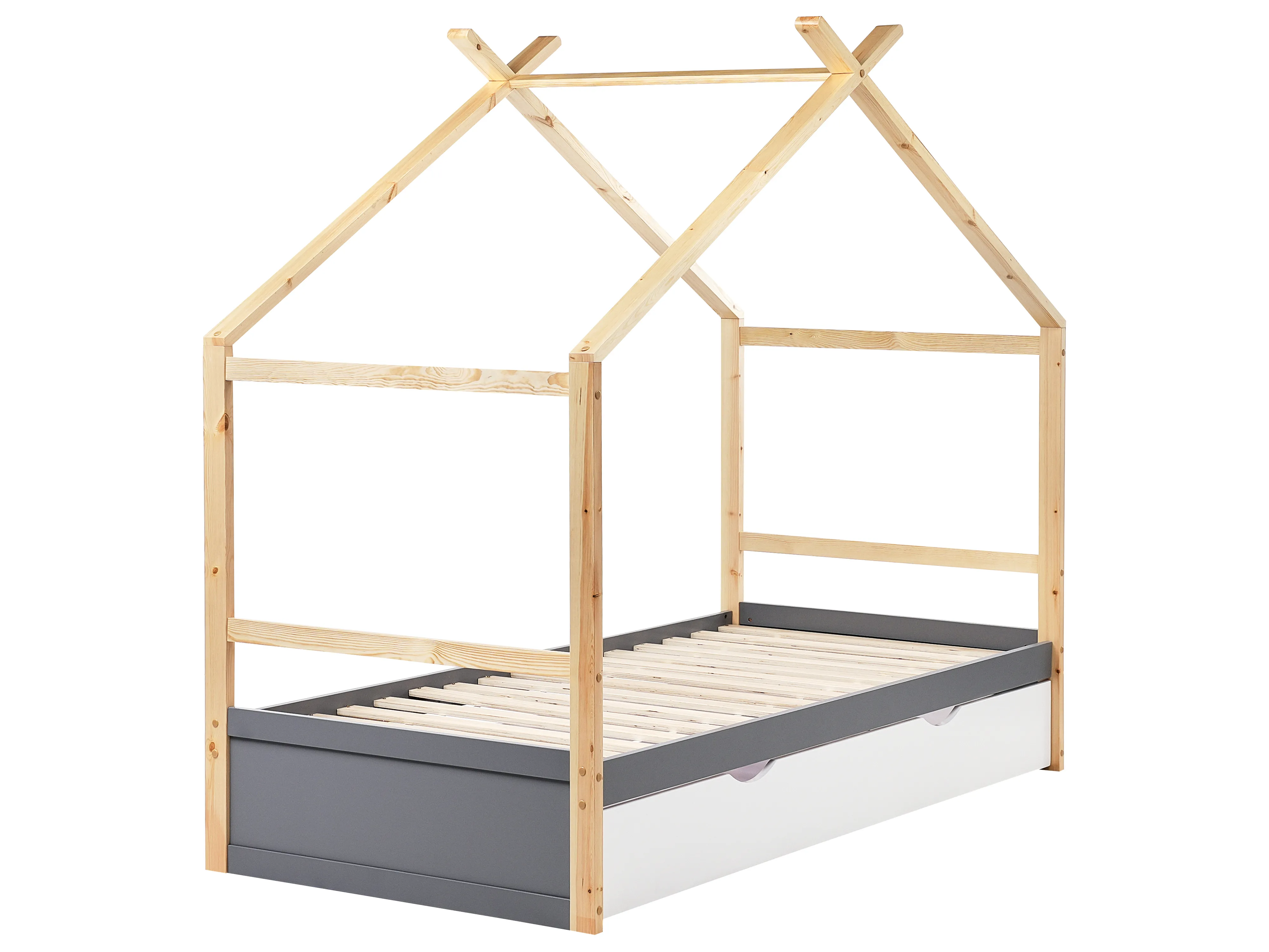 Kinderbed Huis Dennenhout ORGEVAL 90 x 200 cm met opbergruimte Grijs
