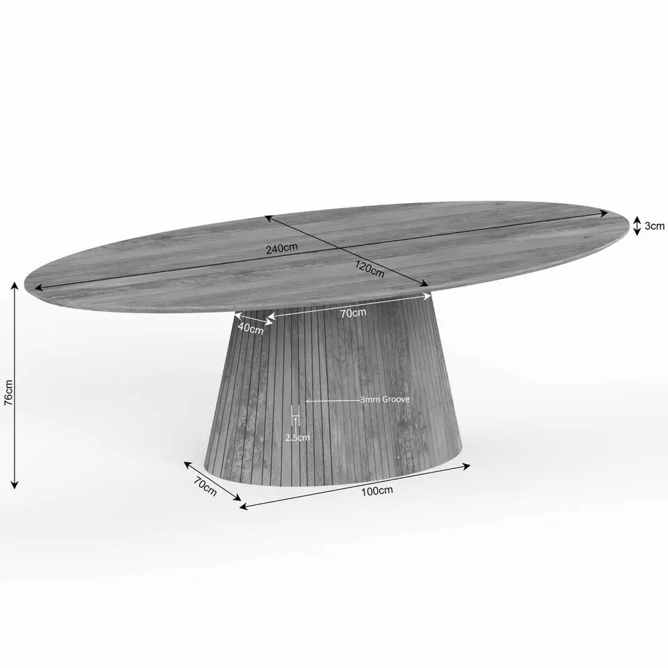 Eettafel Ovaal Taupe Hout - 240x120x76cm - Solana
