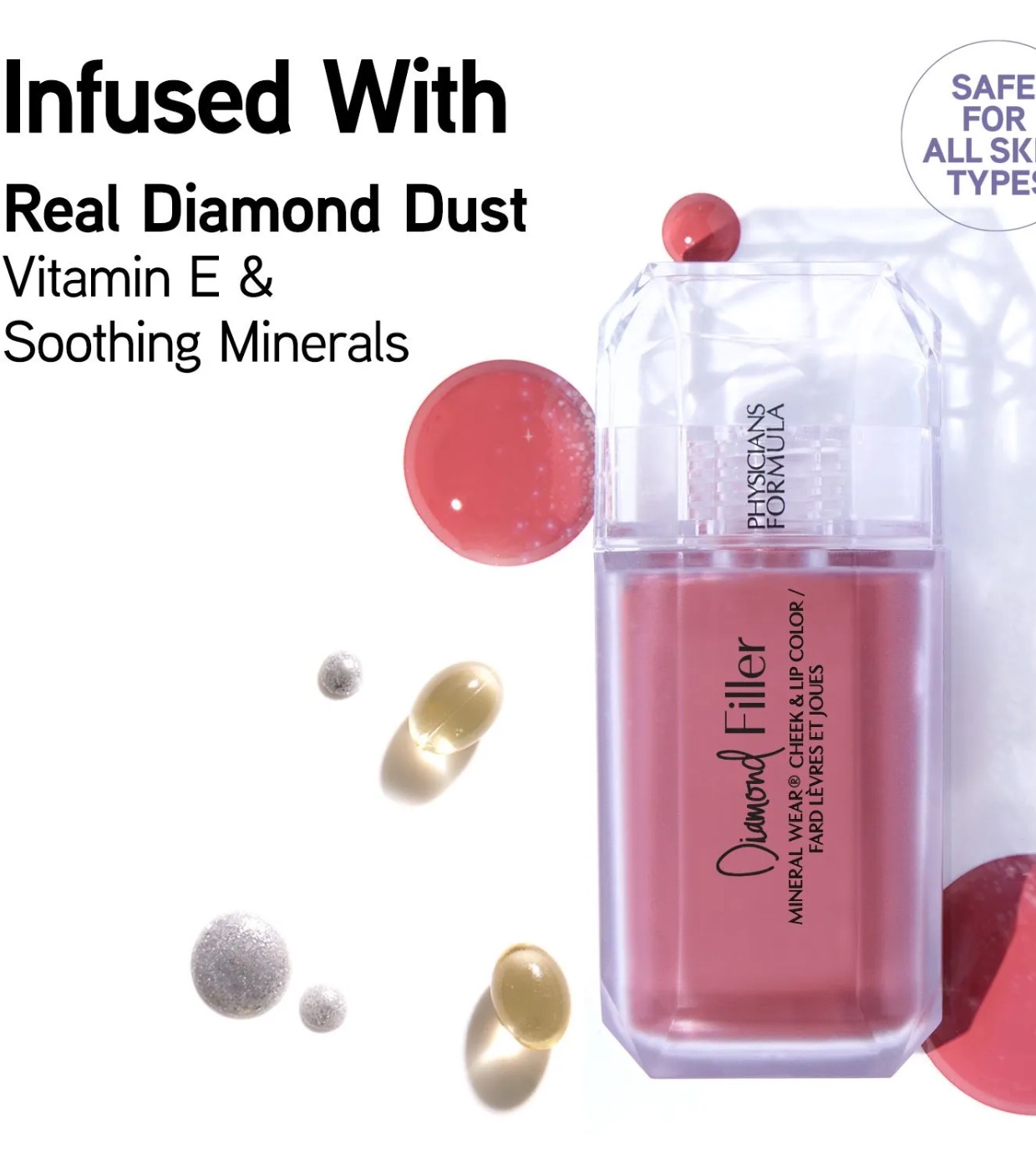 Physicians Formula - Tonalidade para lábios e bochechas Mineral Wear Diamond Filler - Radiant Pink