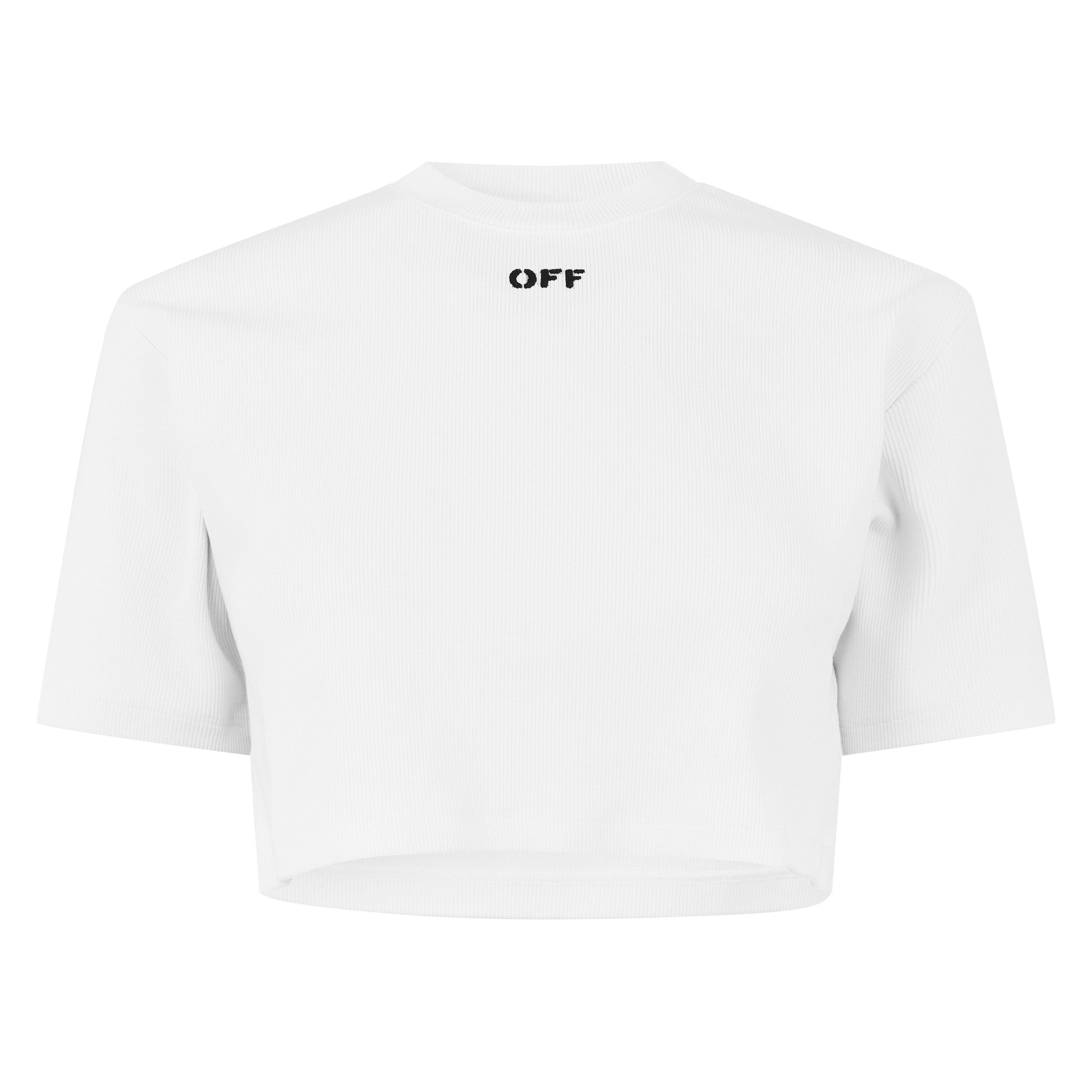 Off White Ribbed Cropped T-Shirt