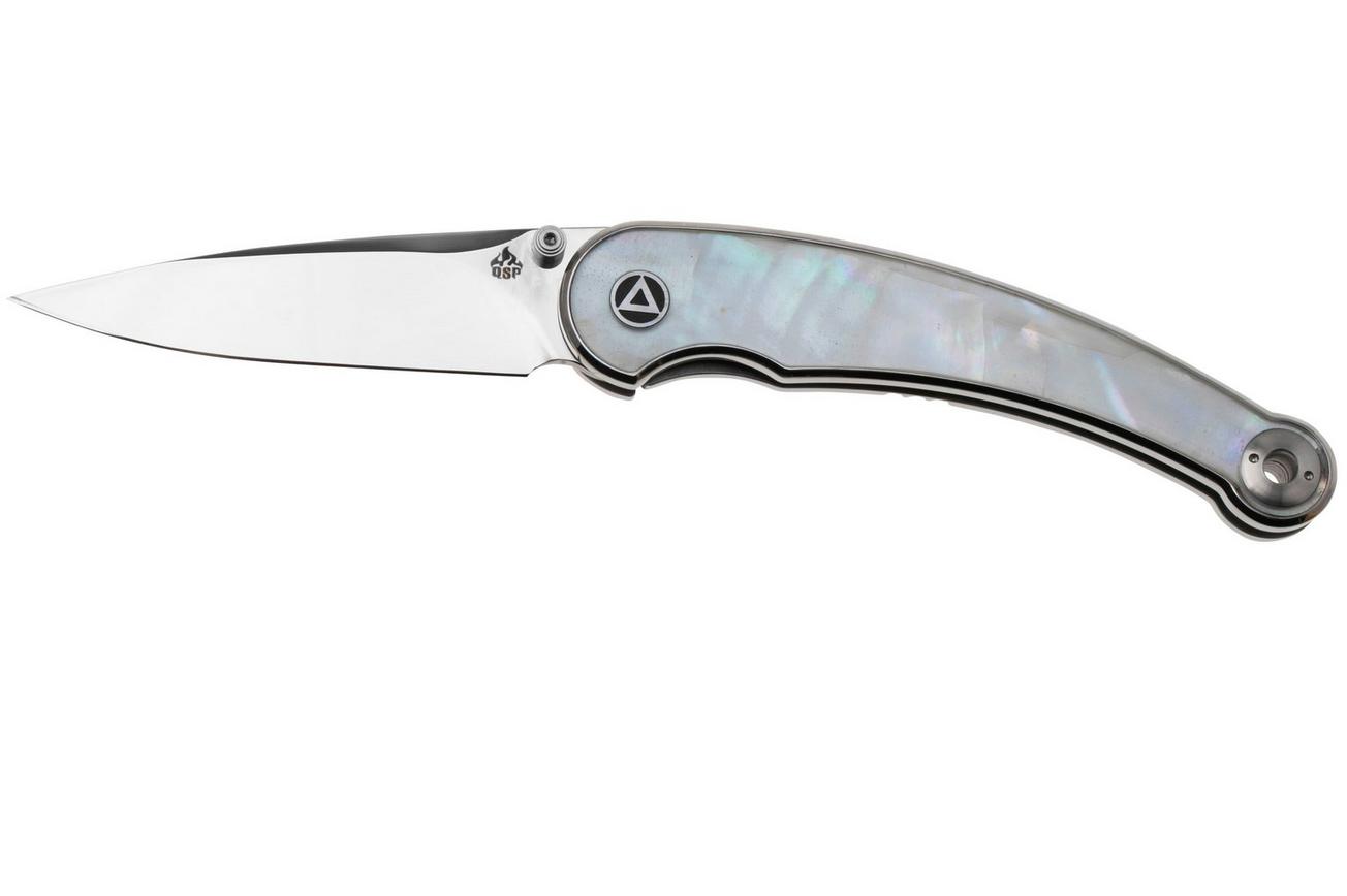 QSP Knife Dolphin 161-C Polished 14C28N, White Pearl Shell, zakmes