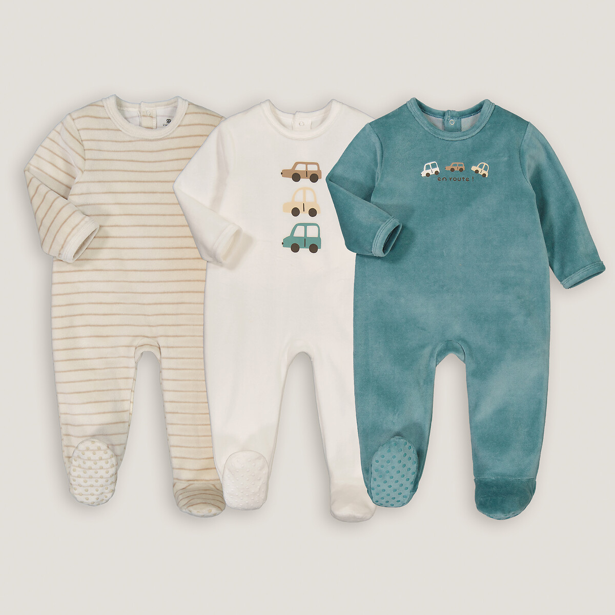 COLEÇÃO LA REDOUTE<br>Conjunto de 3 pijamas de veludo