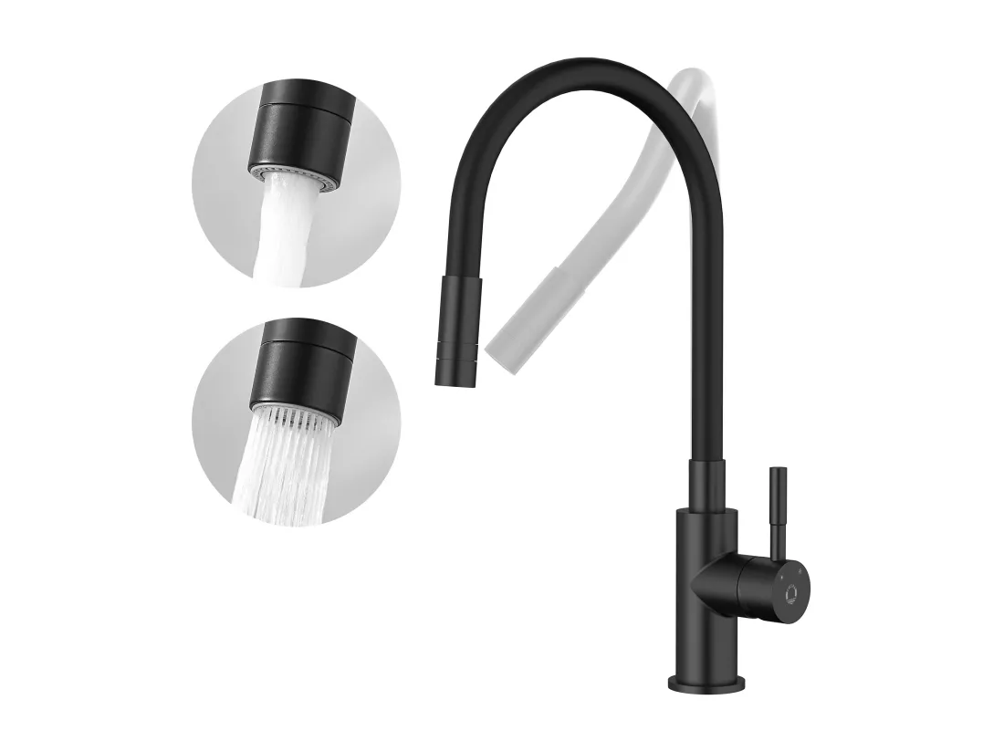 Cecipa max Robinet Cuisine Flexible Robinet avec 2 Types de Jets, Mitigeur Cuisine Rabattable, Mitigeur avec Eau Chaude et Froide (Noir),EU Modèle