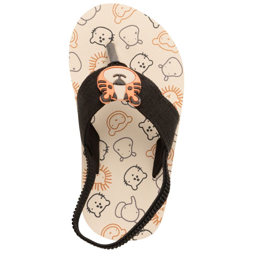 Tongs à bride souple imprimés avec badge tigre pour bébé garçon - Noir