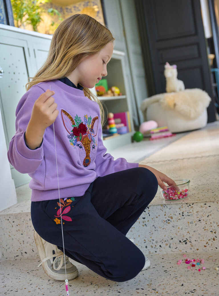 Sweat violet à animation biche pour fille