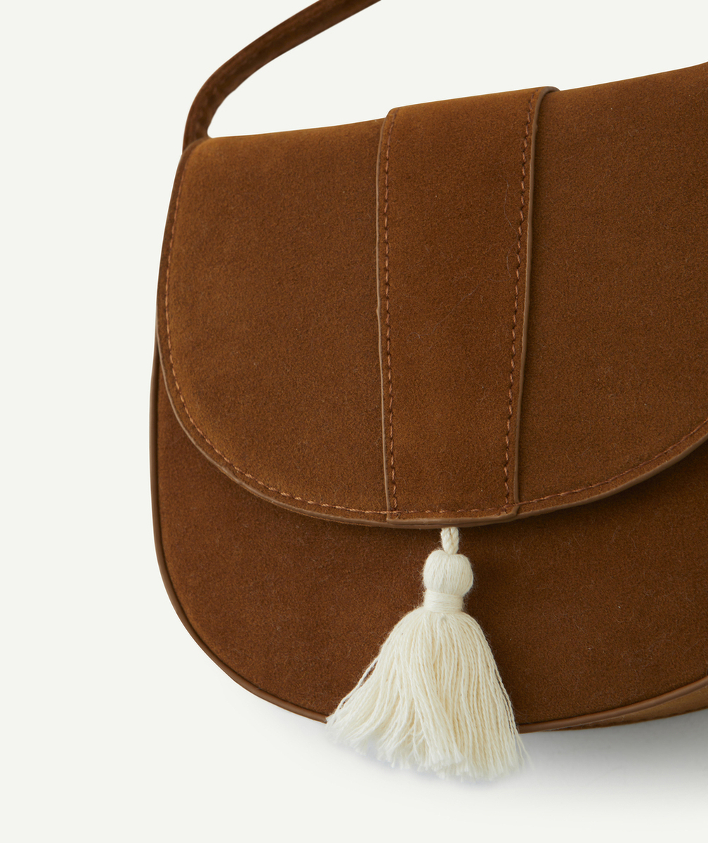 SAC BANDOULIÈRE FILLE MARRON AVEC POMPON ÉCRU