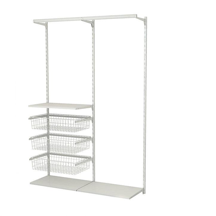 Rangement ouvert mural 2 colonnes avec penderie et 3 paniers H. 200 x L. 132 x P. 40 cm