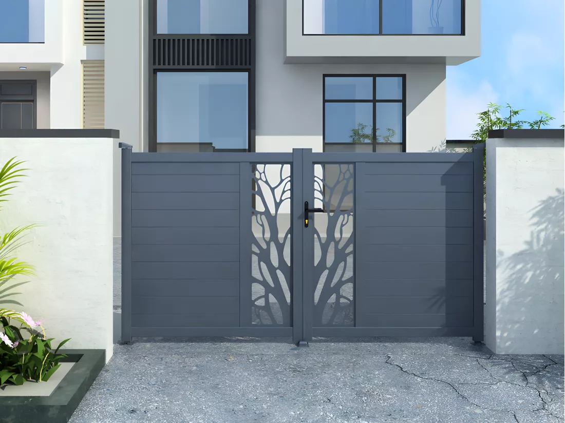 Portail électrique battant aluminium semi ajouré à motifs L307 x H187 cm anthracite LABRIT II