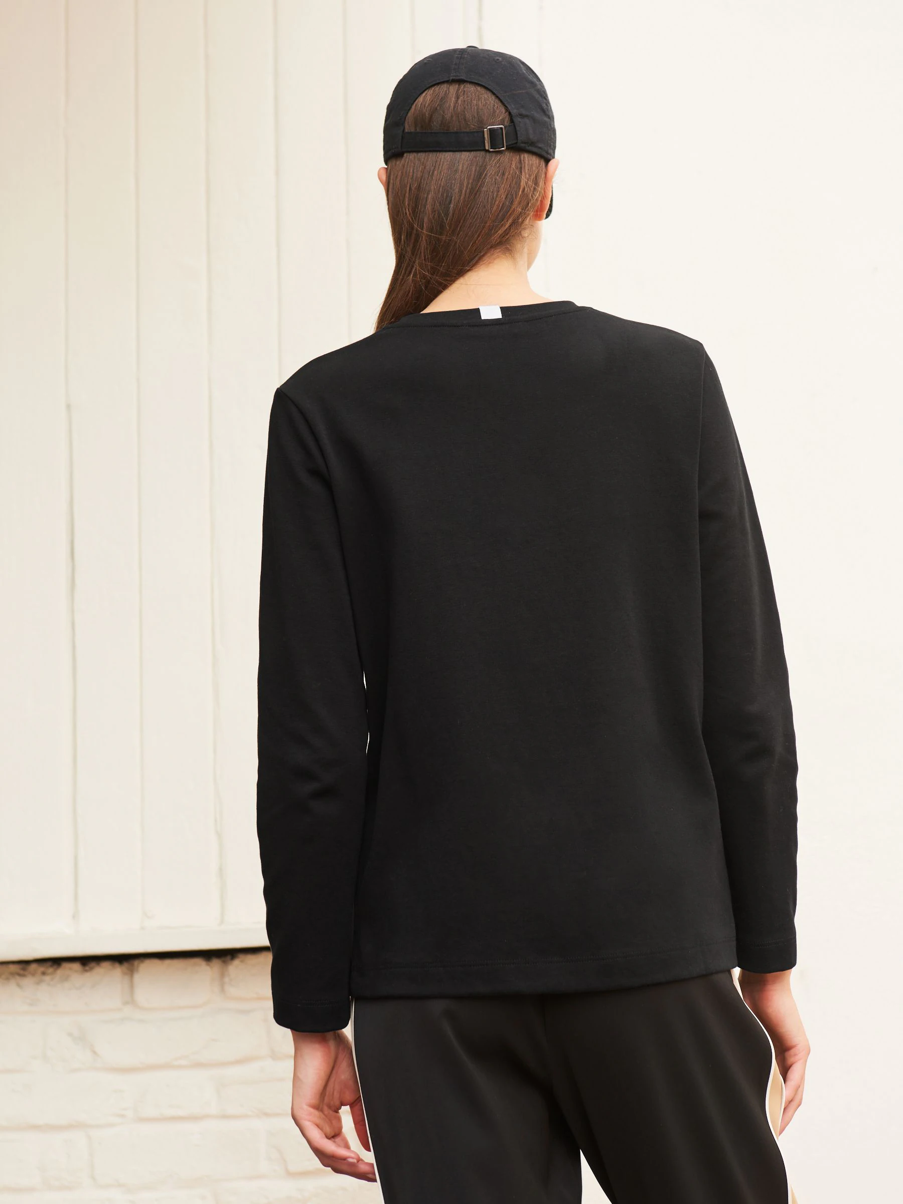 Zwart - Dik T-shirt met lange mouwen en ronde hals