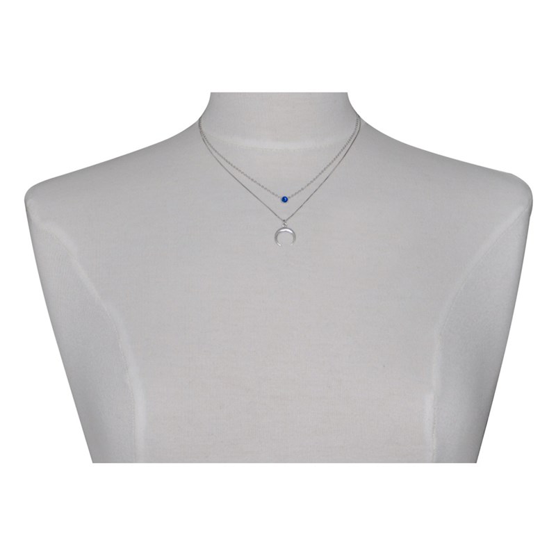 Collier Double Chaine Argent Croissant de Lune et Zirconia