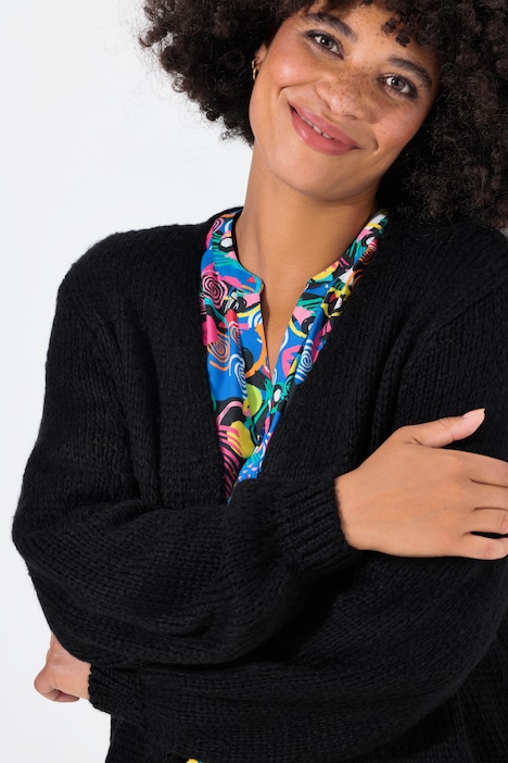 Strickjacke, Straight Fit, Ballonärmel