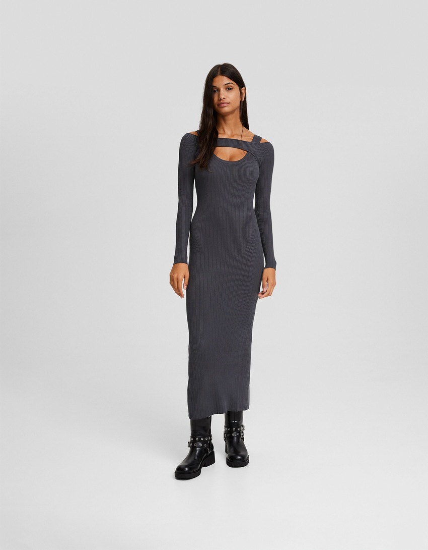 Vestido midi de malha com aquecedores de braço