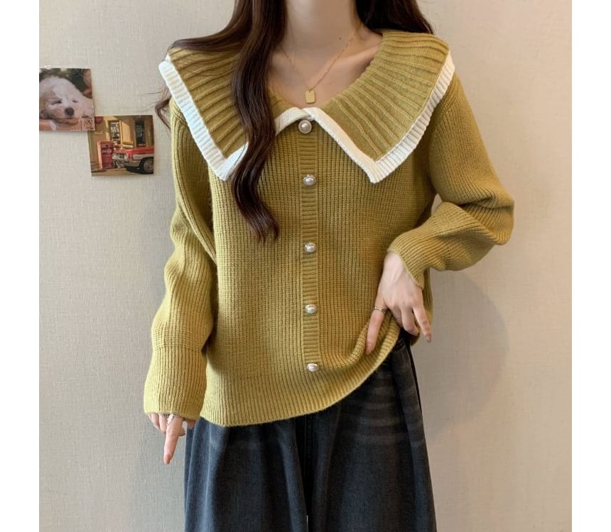 Magimomo - Effen cardigan met kraag en knoopjes van imitatieparels