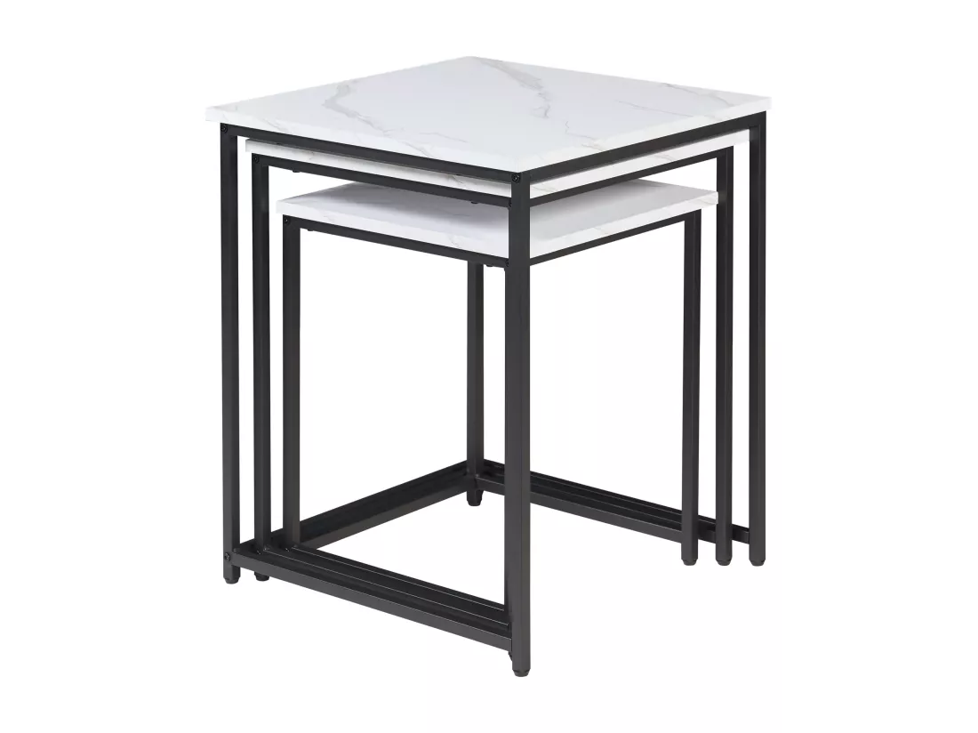 Lot de 3 tables basses gigognes Trollhättan noir effet marbre blanc [en.casa]