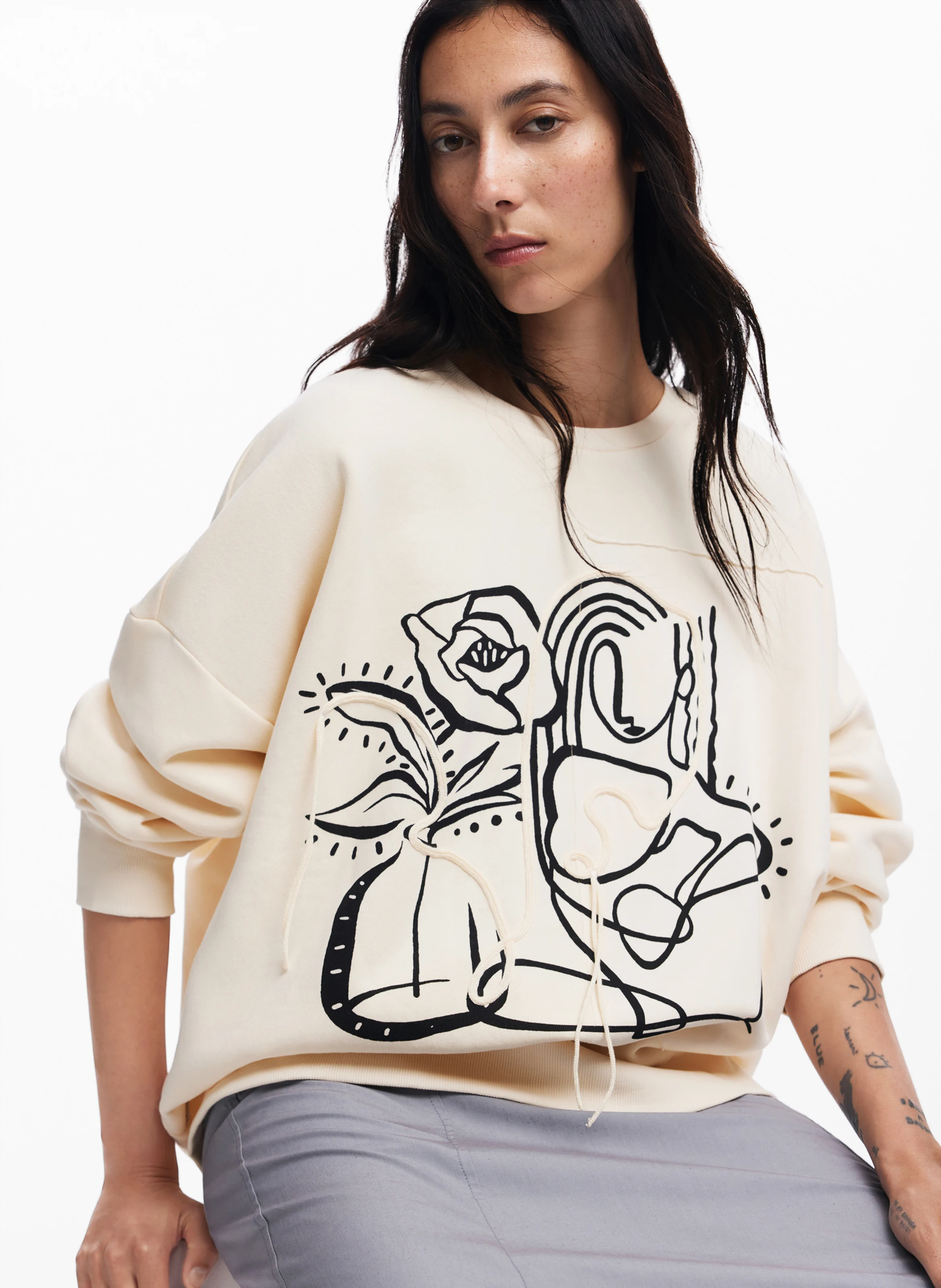 Sweat col rond en coton | Blanc