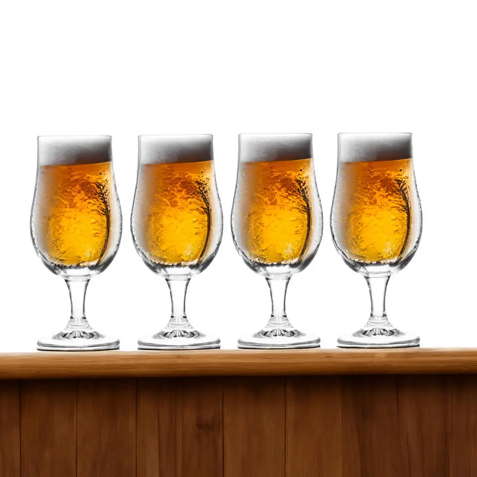 Excellent Houseware Bierglazen op voet - 4x- glas - speciaal bier