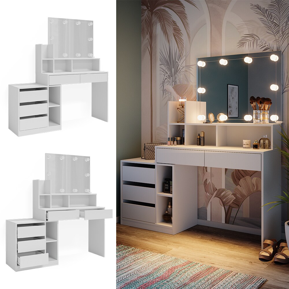 Vicco Schminktisch Anja 139,8 x 115 cm Weiß Spiegel LED modern Frisiertisch