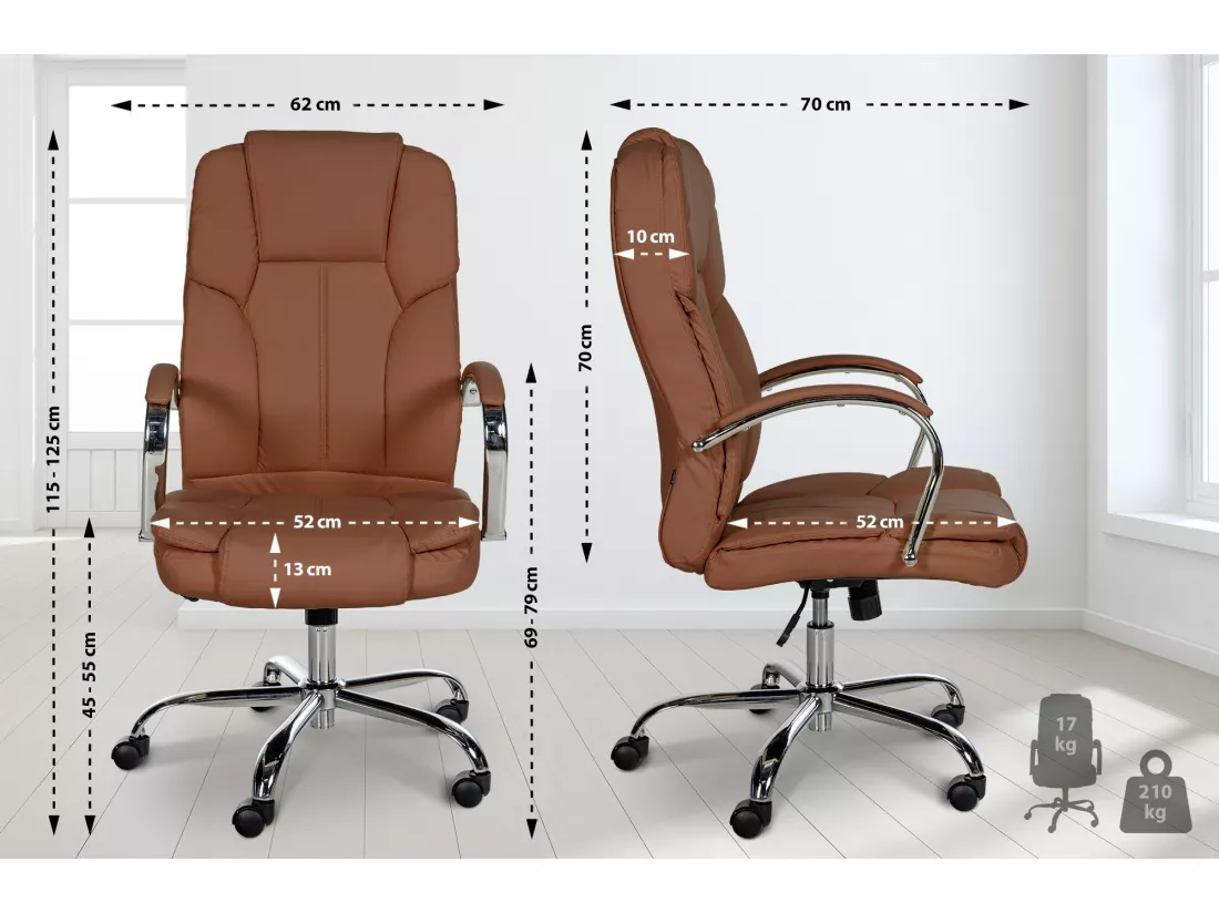 Chaise de bureau - Similicuir & Métal chromé - Marron clair - XXL Xanthos