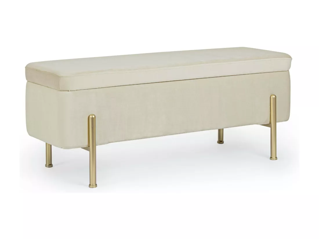 Banc coffre 2 places en velours et piétement or - NINA