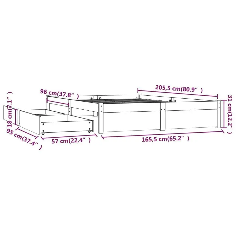vidaXL - Bed frame met lades - Naturel - Massief grenenhout - 160x200 cm