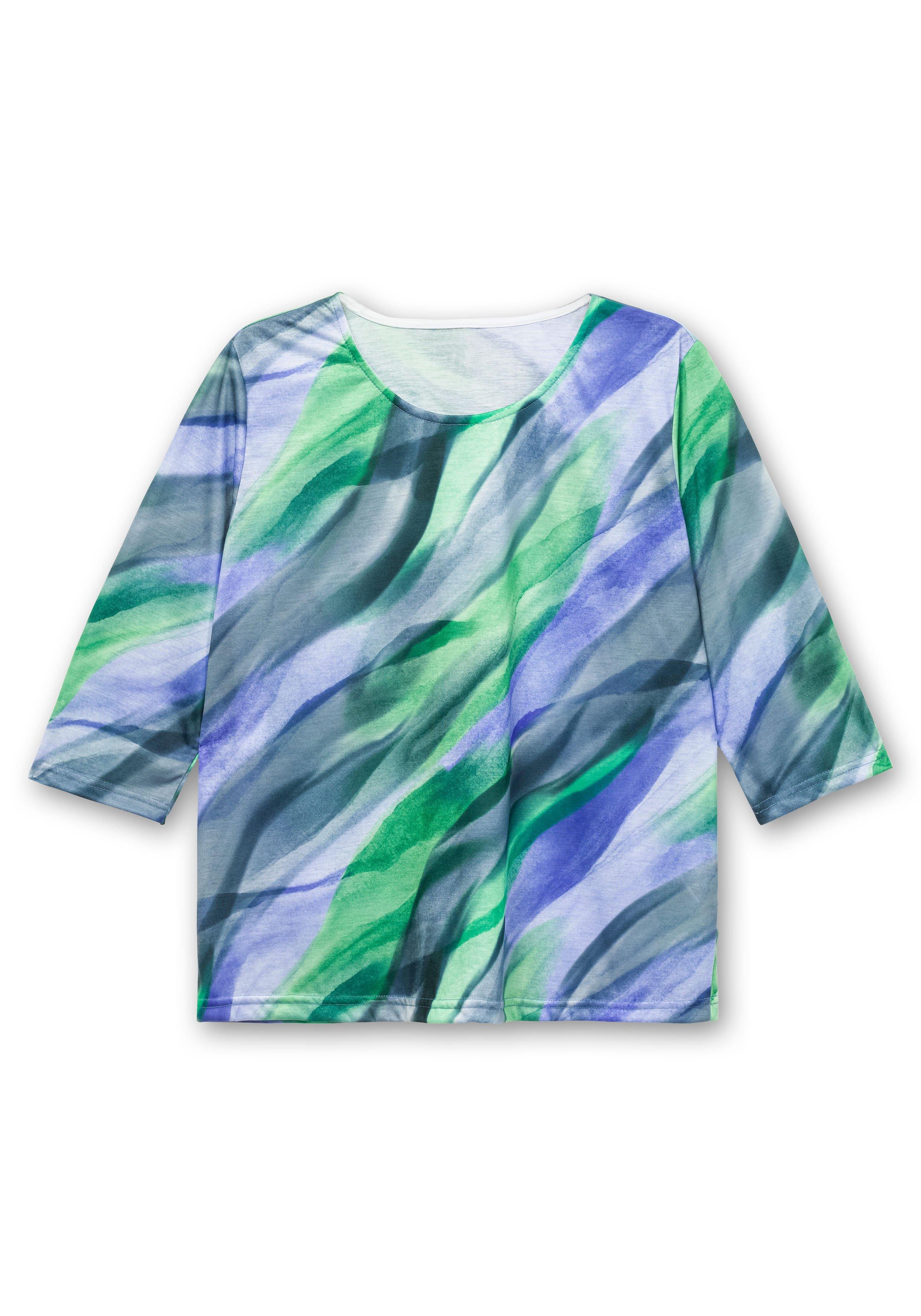 3/4-Arm-Shirt mit Alloverdruck in gebatikter Optik