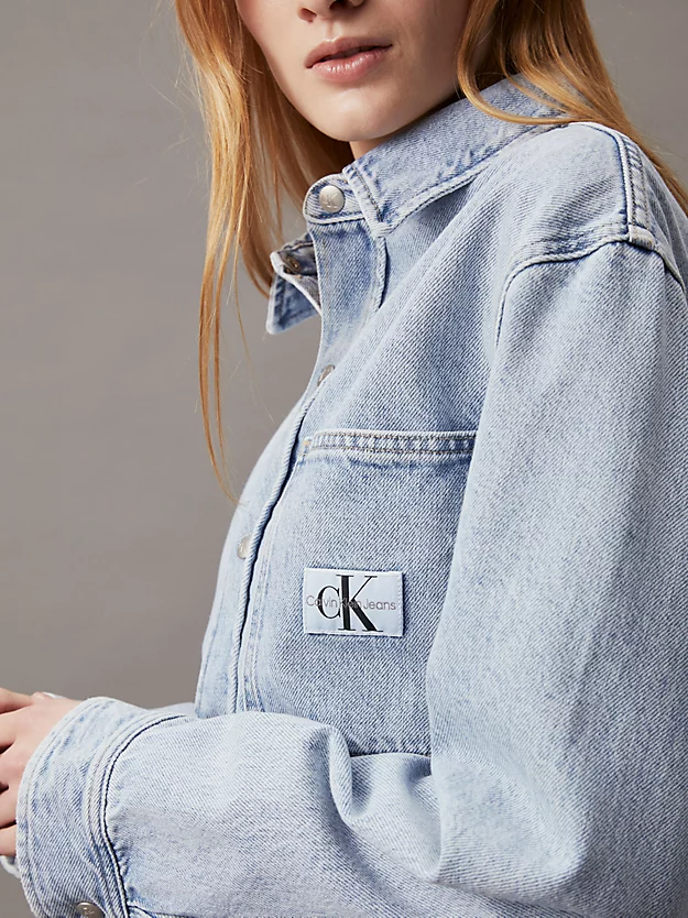 jaqueta camisa jeans de corte reto