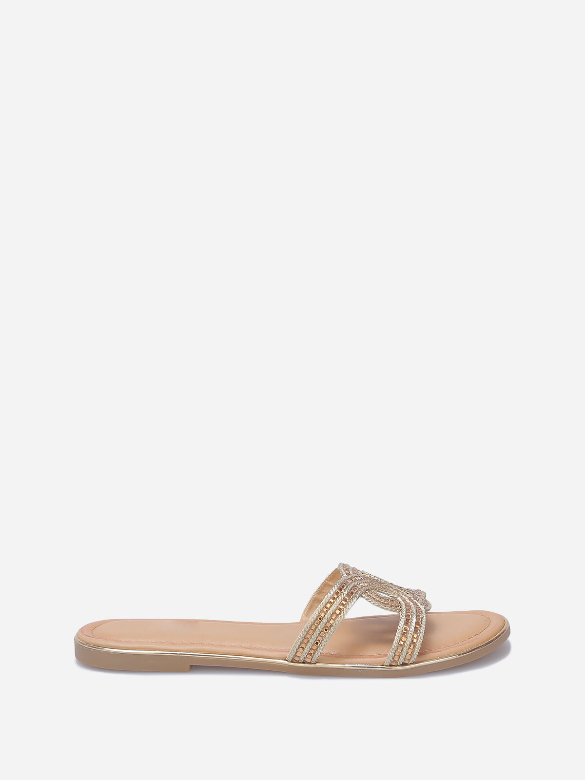 Mules avec brides entrecroisées à strass- Beige