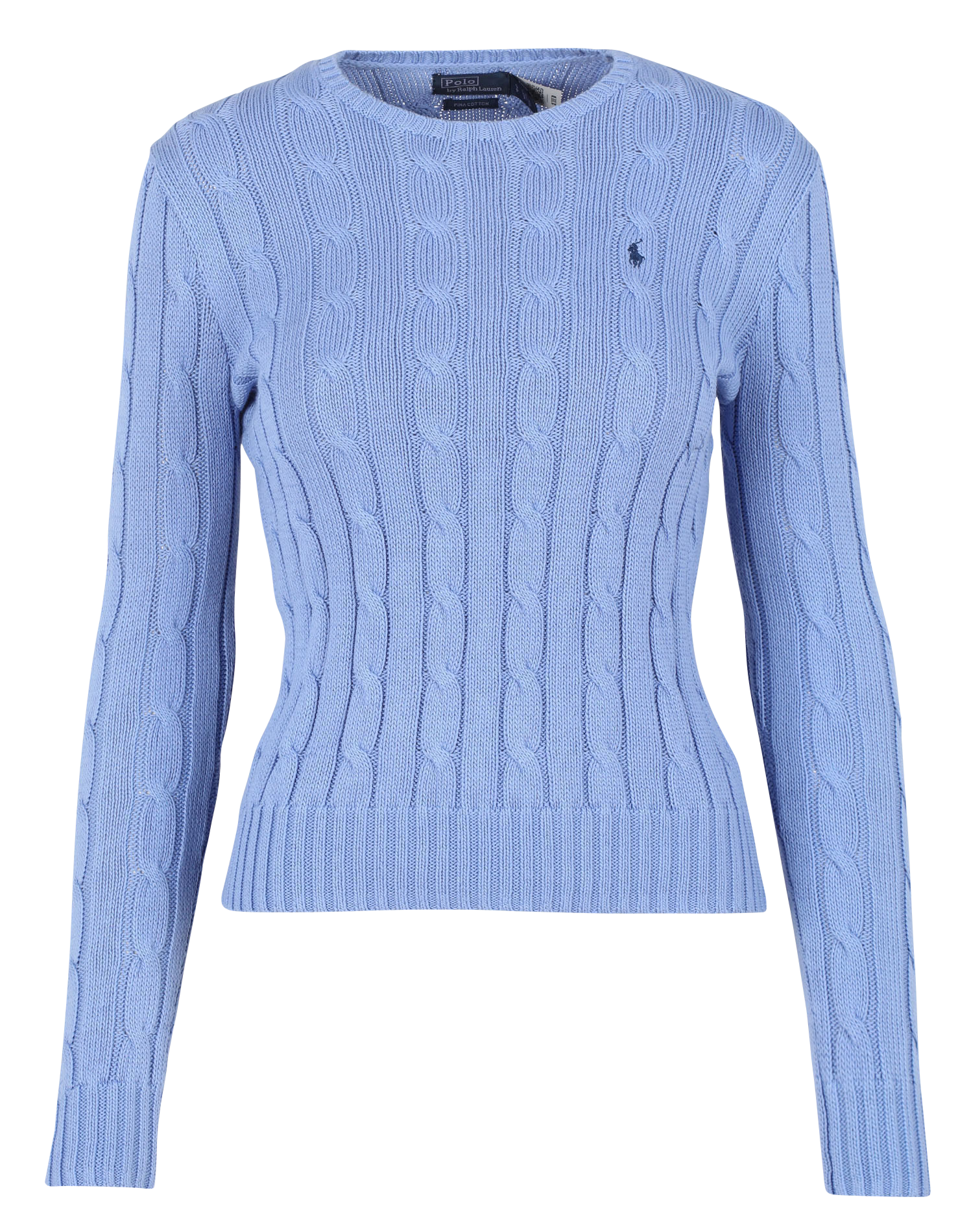 Pull col rond brodé en coton | Bleu