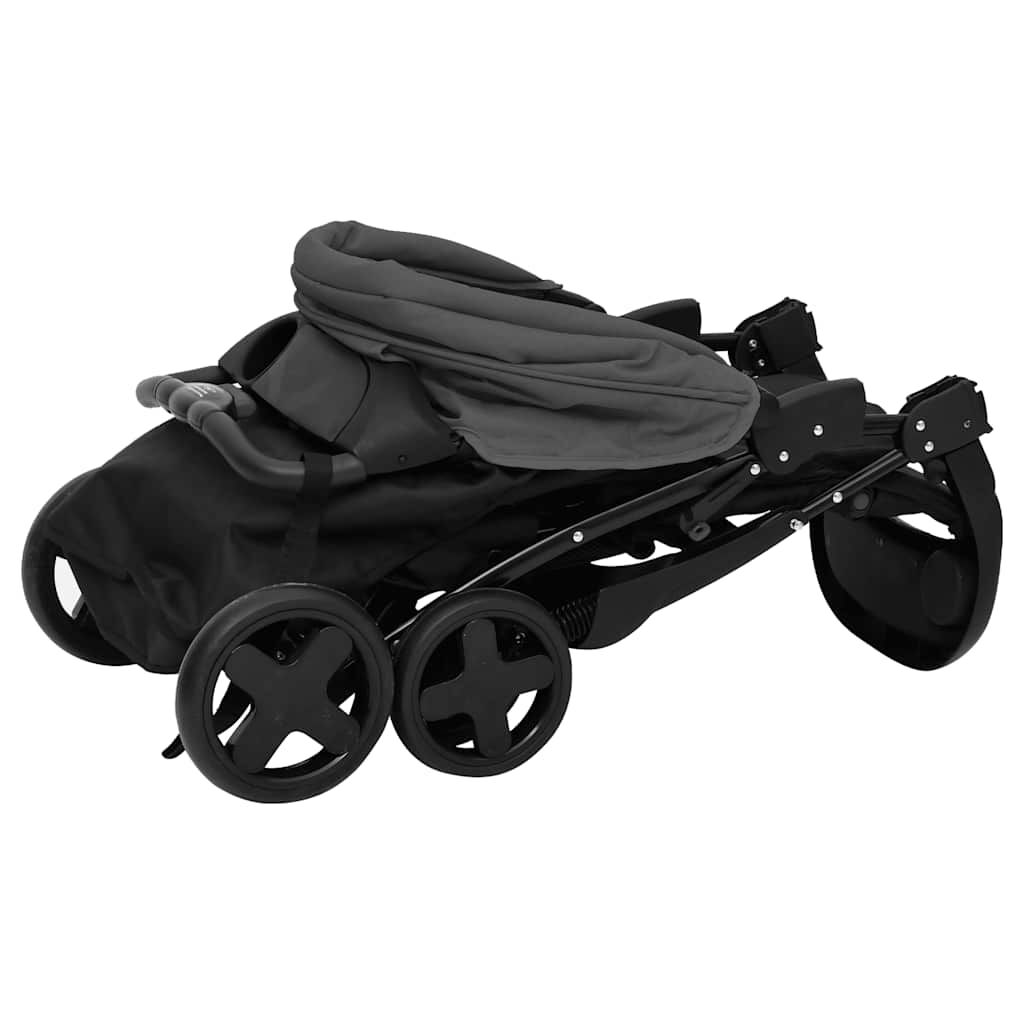 vidaXL 3-in-1 kinderwagen, donkergrijs en zwart, staal
