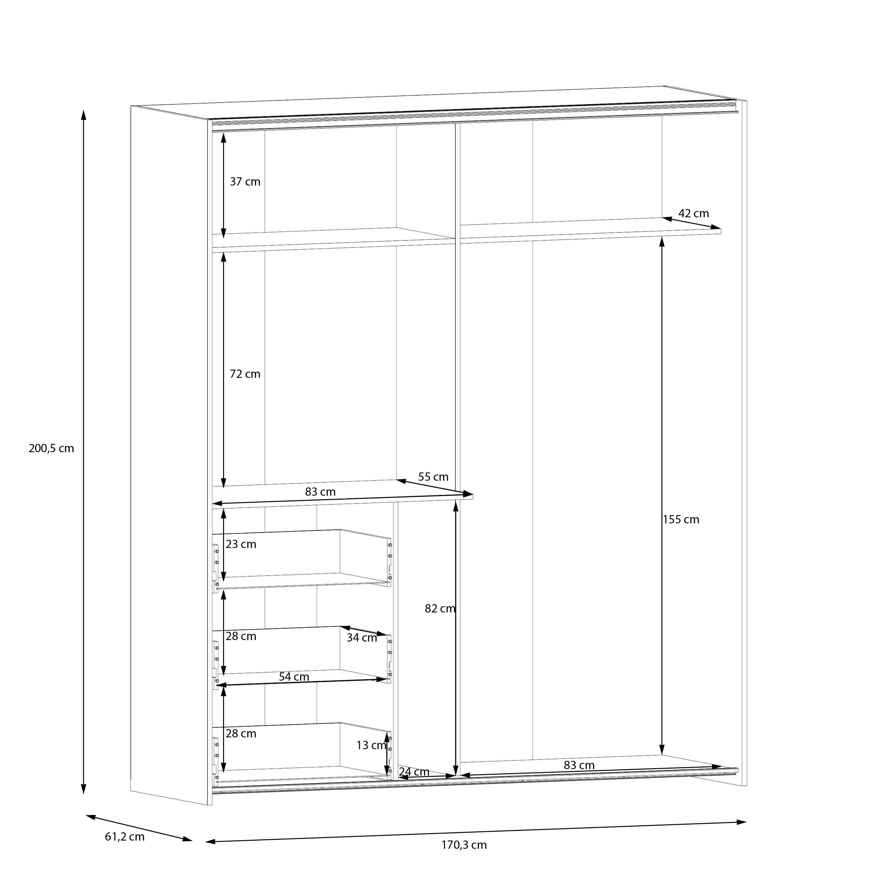 Schwebetürenschrank - Artisan Eiche - weiß - 2 Türen - 170,3 cm